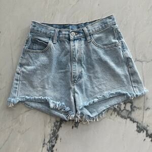 Brandy Melville John Galt High Rise Denim Shorts Light Wash Frayed Hem Large